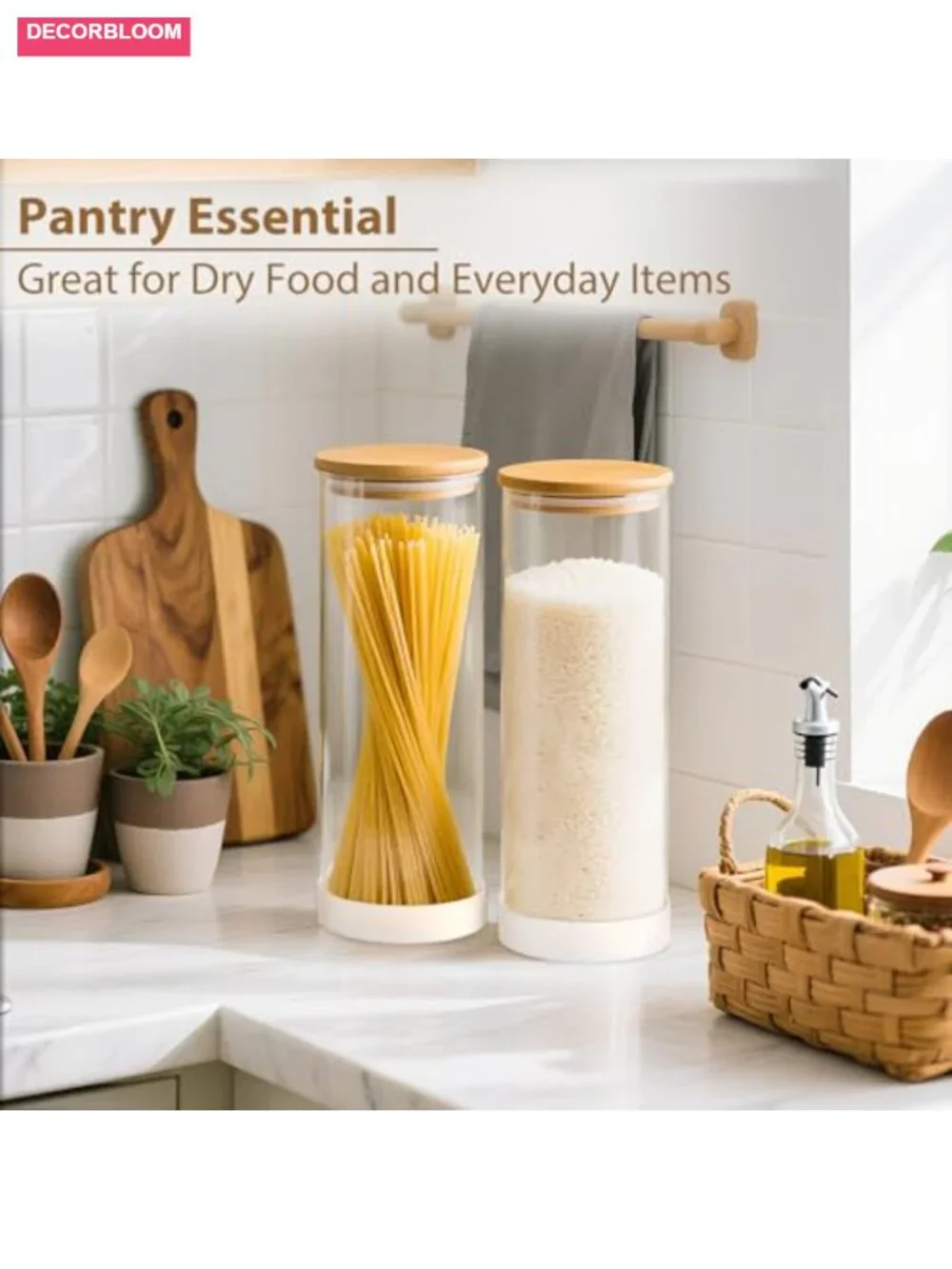 Large Airtight Pasta Storage Canisters with Bamboo Lids - 3 Pack